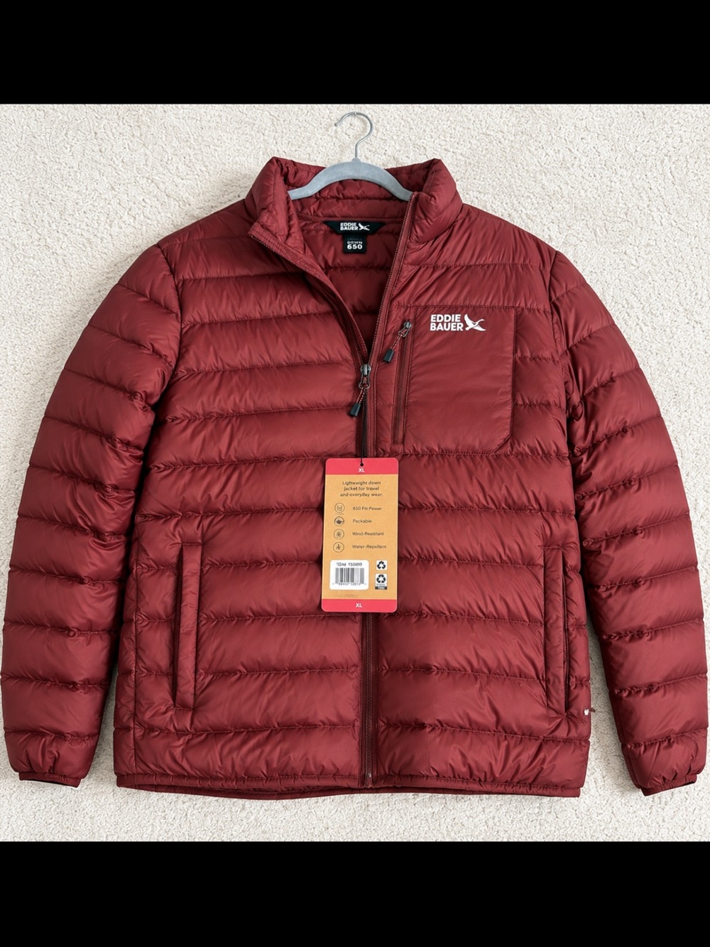 Eddie Bauer Men's Lightweight Quilted Puffer Jacket in Wine Red